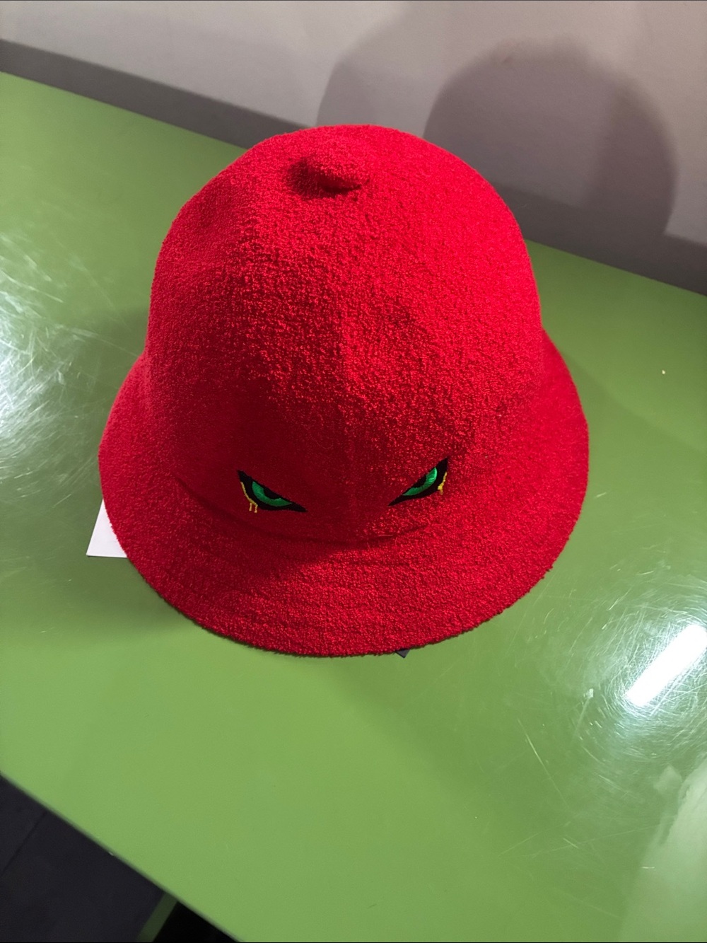 Red Plush Character Bucket Hat - Playful Eye Design
